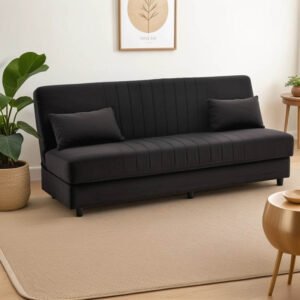 Καναπές-κρεβάτι με αποθηκευτικό χώρο τριθέσιος Romina House Genius μαύρο ύφασμα 190x85x90εκ