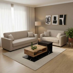 Σετ σαλονιού 2τεμ Vox House Genius ύφασμα σε κρεμ απόχρωση