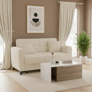 Καναπές-κρεβάτι με αποθηκευτικό χώρο διθέσιος Modesto House Genius κρεμ ύφασμα 155x85x80εκ