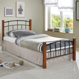 Κρεβάτι Mandy House Genius ξύλο σε καρυδί απόχρωση-μαύρο μέταλλο 90x190εκ