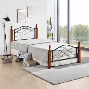 Κρεβάτι Polanian House Genius ξύλο rubberwood σε καρυδί απόχρωση-μαύρο μέταλλο 150x200εκ