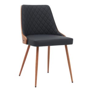 Καρέκλα Korom House Genius μαύρο pu-πόδι καρυδί μέταλλο 50x58.5x78εκ