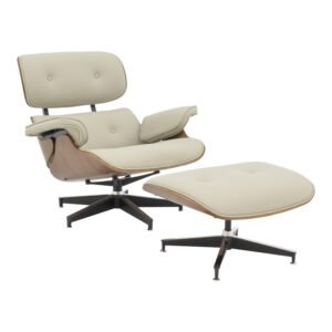 Πολυθρόνα-υποπόδιο relax Jenna House Genius μπεζ pu- plywood καρυδί-βάση χρωμίου 82x92x82εκ