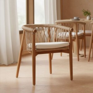 Πολυθρόνα Abby House Genius σκελετός από teak ξύλο σε φυσική απόχρωση και κρεμ μαξιλάρι 60x58x78εκ