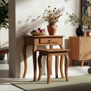 Βοηθητικό τραπεζάκι Nesto House Genius σετ 2 τεμ φυσικό αντικέ μαόνι ξύλο