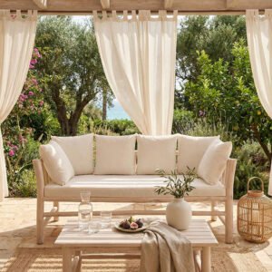 Καναπές διθέσιος Dranjere House Genius teak ξύλο σε φυσική απόχρωση με μπεζ ύφασμα 167x80x71εκ