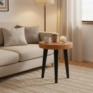 Βοηθητικό τραπέζι Labous House Genius suar ξύλο σε φυσική-μαύρη απόχρωση Φ35x45εκ