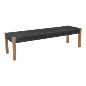 Παγκάκι Uma House Genius teak ξύλο και pe σχοινί σε μαύρη απόχρωση 150x45x40εκ