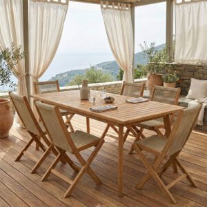 Τραπεζαρία 7 τεμ. Banou-Pino House Genius teak ξύλο σε φυσική απόχρωση 180/240x100x75εκ