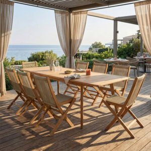Τραπεζαρία 9 τεμ. Banou-Pino House Genius teak ξύλο σε φυσική απόχρωση 180/240x100x75εκ