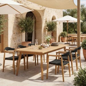 Τραπεζαρία 7 τεμ. Ganny-Pino House Genius teak ξύλο σε φυσική - μαυρη απόχρωση 180/240x100x75εκ