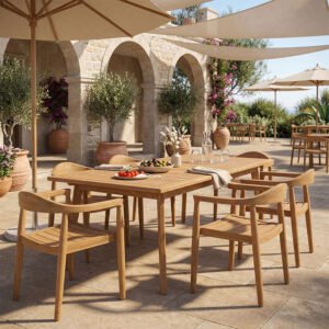 Τραπεζαρία 7 τεμ. Ganny-Pino House Genius teak ξύλο σε φυσική απόχρωση 180/240x100x75εκ