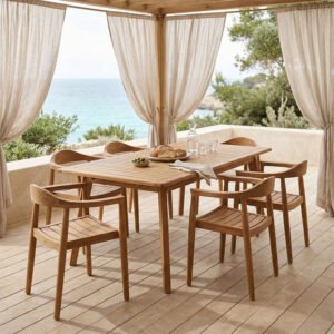 Τραπεζαρία 9 τεμ. Ganny-Pino House Genius teak ξύλο σε φυσική απόχρωση 180/240x100x75εκ