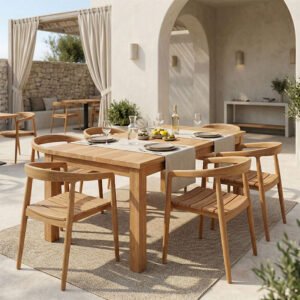 Τραπεζαρία 7τεμ.Noody-Wooly House Genius teak ξύλο σε φυσική απόχρωση