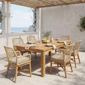 Τραπεζαρία 7τεμ Elaiza-Wooly House Genius teak ξύλο σε φυσική-μπεζ απόχρωση 220x90x75εκ