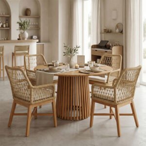 Τραπεζαρία Elaiza-Kenda I House Genius σετ 5τεμ teak ξύλο σε φυσική-μπεζ απόχρωση Φ120x75εκ