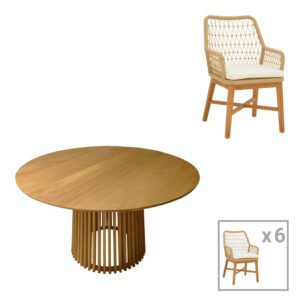 Τραπεζαρία Elaiza-Kenda House Genius σετ 7τεμ σε φυσική-μπεζ απόχρωση Φ150x75εκ