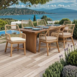 Τραπεζαρία Elaiza-Zibra House Genius σετ 7τεμ σε φυσική-μπεζ απόχρωση 220x100x75εκ