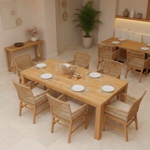 Τραπεζαρία Inca-Wooly House Genius σετ 7τεμ σε φυσική-μπεζ απόχρωση 220x90x75εκ