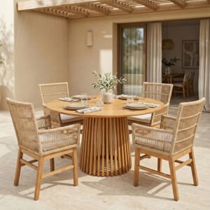 Τραπεζαρία Inca-Kenda I House Genius σετ 5τεμ σε φυσική-μπεζ απόχρωση Φ120x75εκ