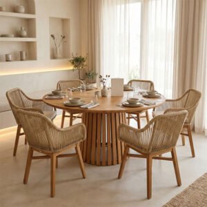 Τραπεζαρία Kalie-Kenda I House Genius σετ 7τεμ σε φυσική-μπεζ απόχρωση Φ120x75εκ