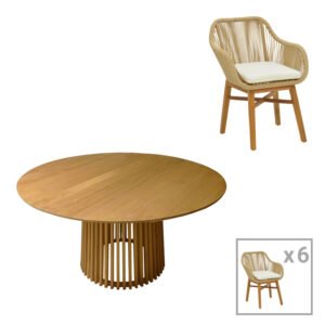 Τραπεζαρία Kalie-Kenda House Genius σετ 7τεμ σε φυσική-μπεζ απόχρωση Φ150x75εκ