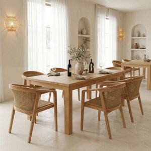 Τραπεζαρία Granny-Wooly House Genius σετ 7τεμ σε φυσική-μπεζ απόχρωση 220x90x75εκ