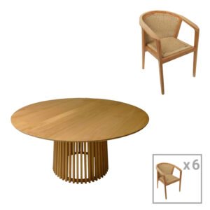 Τραπεζαρία Granny-Kenda House Genius σετ 7τεμ σε φυσική-μπεζ απόχρωση Φ150x75εκ