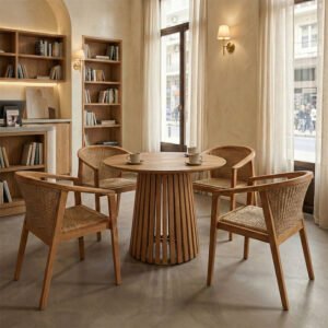 Τραπεζαρία Granny-Kenda Ι House Genius σετ 5τεμ σε φυσική-μπεζ απόχρωση Φ80x75εκ