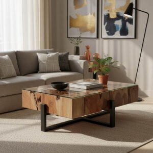 Τραπέζι σαλονιού Borth Inart teak ξύλο σε φυσική απόχρωση 135x90x40εκ