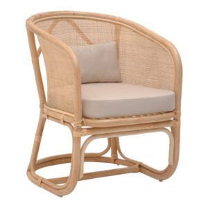 Πολυθρόνα Querke House Genius rattan σε φυσική απόχρωση με μπεζ μαξιλάρι 57x64x76εκ