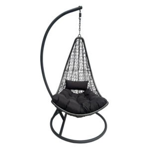 Κούνια φωλιά με βάση Soleil House Genius μέταλλο ανθρακί- pe rattan ανθρακί με γκρι μαξιλάρι 120x95x195εκ