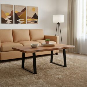 Τραπέζι σαλονιού Miles House Genius μασίφ ξύλο ακακίας πάχους 3.7-4εκ σε καρυδί απόχρωση με μαύρα μεταλλικά πόδια 115x60x45εκ