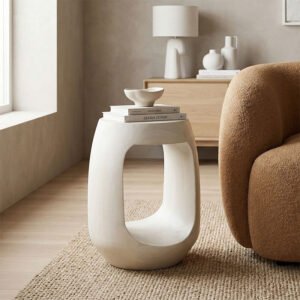 Βοηθητικό τραπέζι Lenora House Genius μασίφ μάνγκο ξύλο λευκό Φ33x45εκ