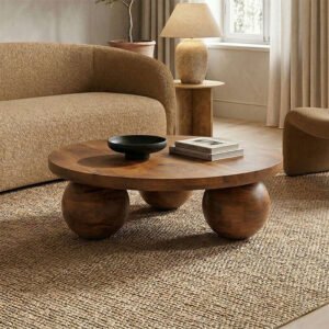 Τραπέζι σαλονιού Fedena House Genius μασίφ μάνγκο ξύλο καρυδί Φ90x30εκ