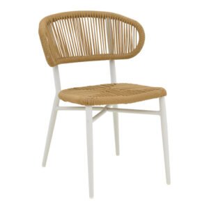 Καρέκλα στοιβαζόμενη Agus House Genius αλουμίνιο σε λευκό- pe rattan σε φυσική απόχρωση 55x63x77εκ