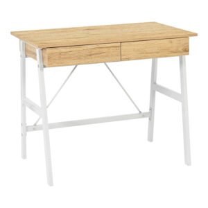 Γραφείο εργασίας Lione House Genius με συρτάρια σε oak απόχρωση με πόδι λευκό μέταλλο 90x50x75εκ