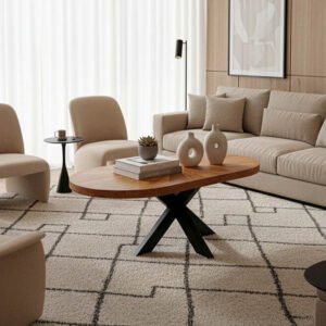 Τραπέζι σαλονιού Fardy House Genius μασίφ ξύλο ακακίας σε φυσική απόχρωση με μαύρα μεταλλικά πόδια 120x60x45εκ