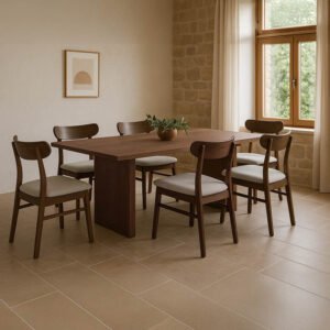 Τραπεζαρία Eleganza-Cairo House Genius σετ 7τεμ mdf σε καρυδί-εκρού απόχρωση 180x99x75.8εκ