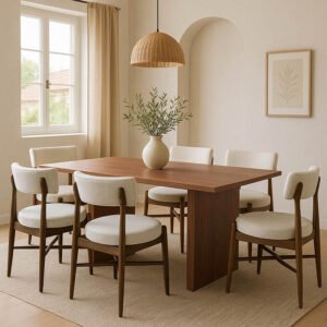 Τραπεζαρία Eleganza-Raudi House Genius σετ 7τεμ mdf σε καρυδί-εκρού απόχρωση 180x99x75.8εκ
