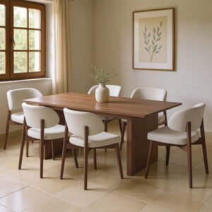 Τραπεζαρία Eleganza-Siena House Genius σετ 7τεμ mdf σε καρυδί-εκρού απόχρωση 180x99x75.8εκ