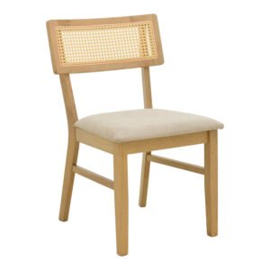 Καρέκλα Raffles House Genius rubberwood με pe rattan και γκρι μπεζ ύφασμα 47x48x83.5εκ