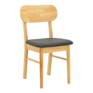 Καρέκλα Bedona House Genius rubberwood σε φυσική απόχρωση με μαύρο pu μαξιλάρι 47x46x80εκ