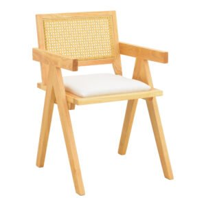 Πολυθρόνα Winslow House Genius rubberwood σε φυσική απόχρωση-ύφασμα λευκό 51x54x80εκ