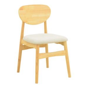 Καρέκλα Cardith House Genius rubberwood-plywood σε φυσική απόχρωση-ύφασμα γκρι-μπεζ 48x51x78εκ
