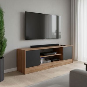 Έπιπλο τηλεόρασης Sasa House Genius σε oak-ανθρακί απόχρωση 120x35x41.5εκ