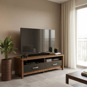 Έπιπλο τηλεόρασης Podizor House Genius σε oak-ανθρακί απόχρωση 120x45x42.5εκ