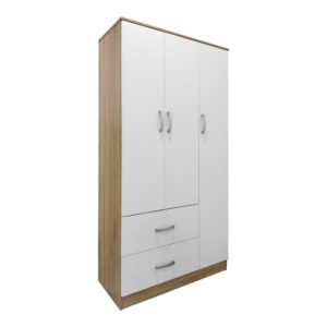 Ντουλάπα τρίφυλλη με 2 συρτάρια Athos House Genius σε sonoma-λευκή απόχρωση 90x42x180εκ