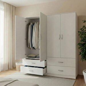 Ντουλάπα τετράφυλλη με συρτάρια Athos House Genius λευκή 160x42x180εκ