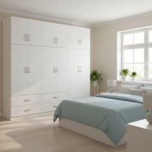 Ντουλάπα εξάφυλλη με πατάρι Athos House Genius λευκή 240x42x240εκ